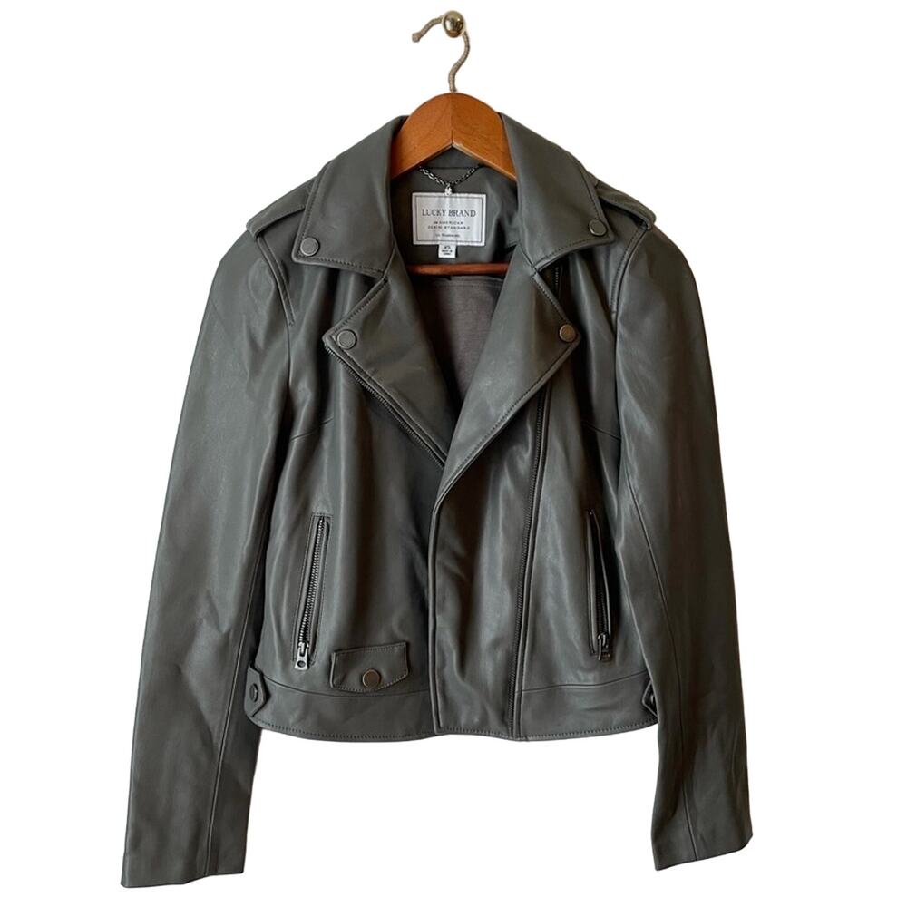 Lucky Brand Gray Faux Leather Moto Jacket Size XS
